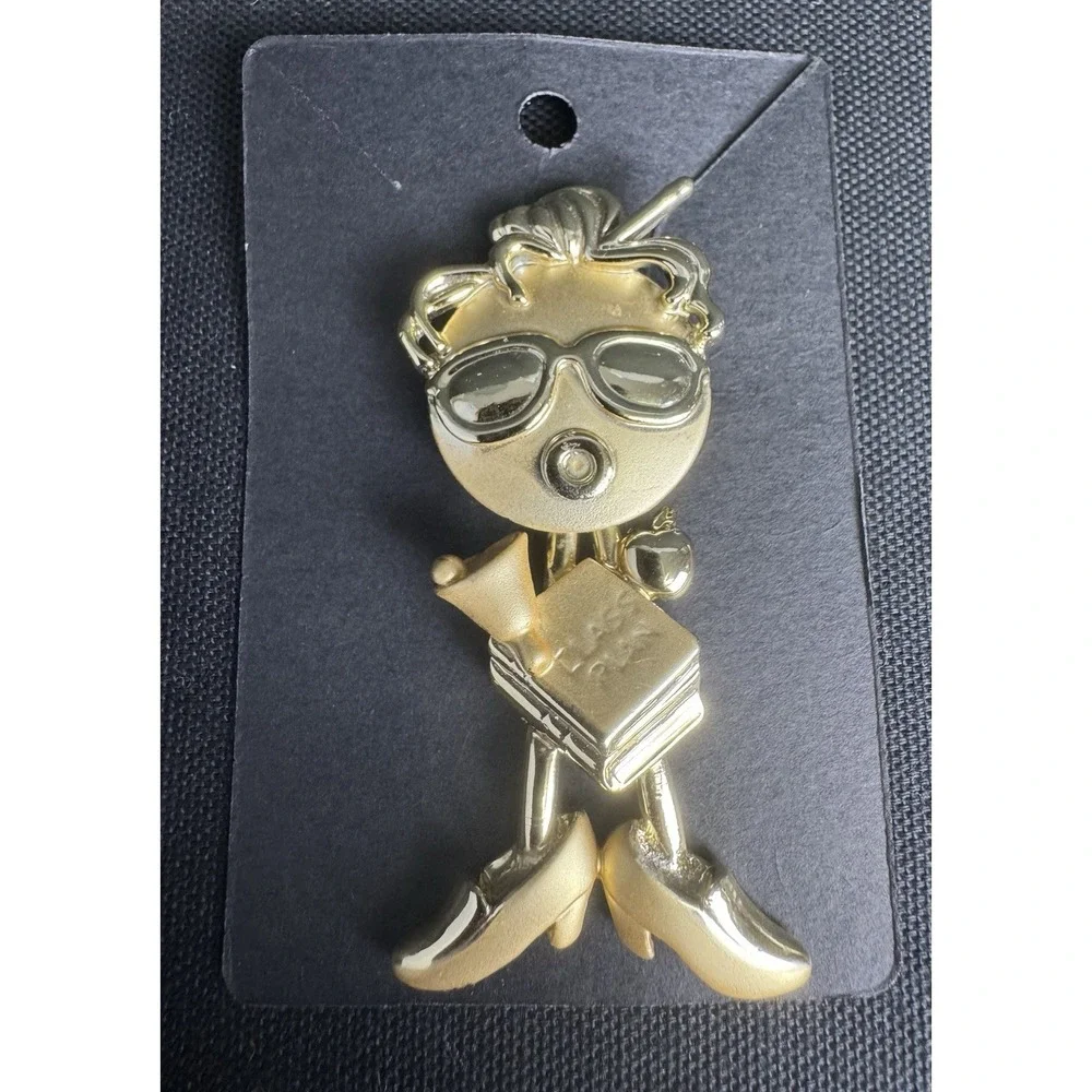 American Jewlery Company AJC Gold Tone Bobble Head Teacher Brooch